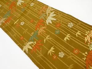 リサイクル　竹・笹・花模様織り出し袋帯